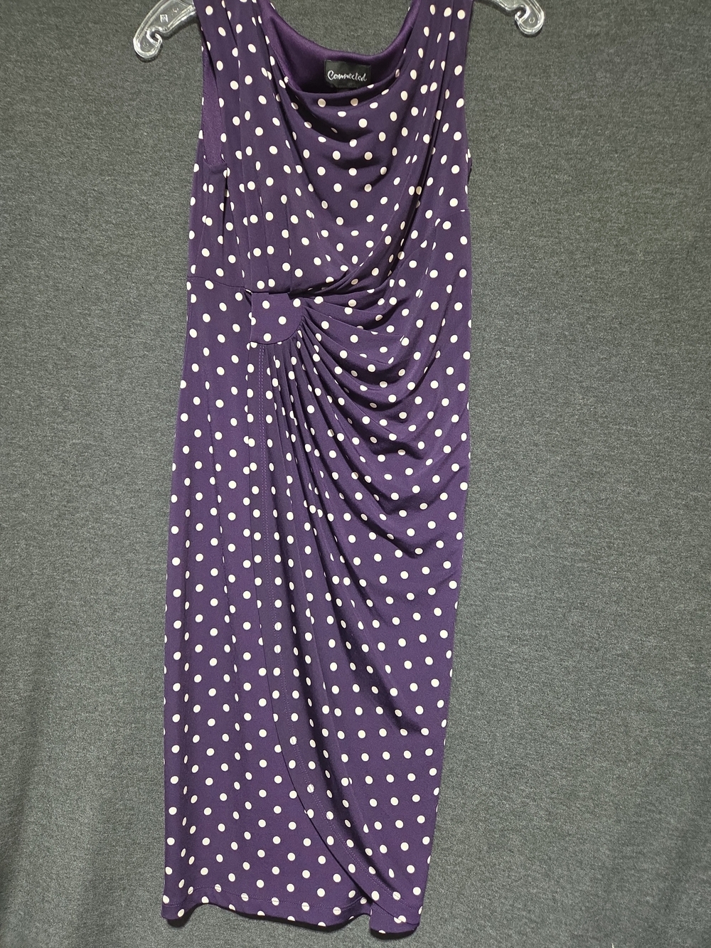 Connected Polka Dot Purple Sleeveless Drape Dress Sz 8